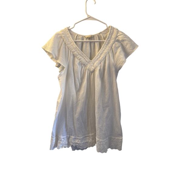 Lucky Brand Women’s Large White Boho Peasant Tunic Top Crochet Lace Hem - Picture 1 of 4